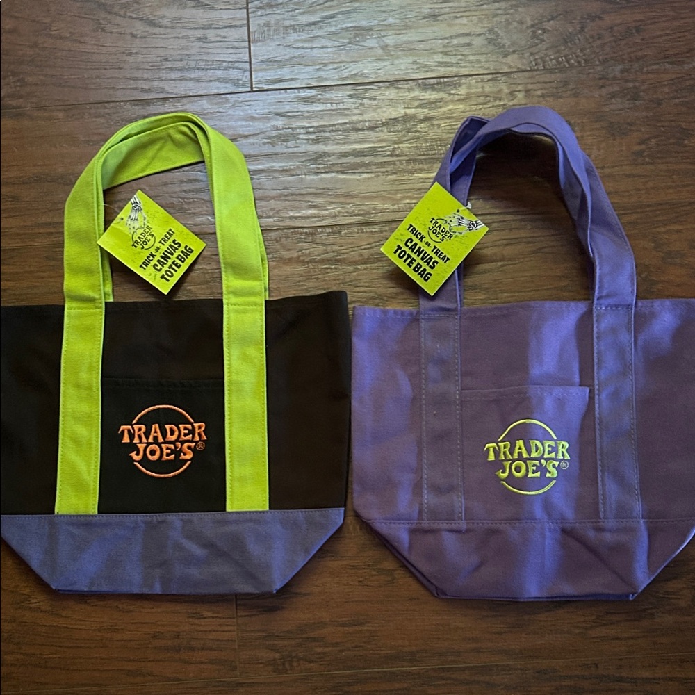 Trader Joe's Black and Purple Tote Bags
